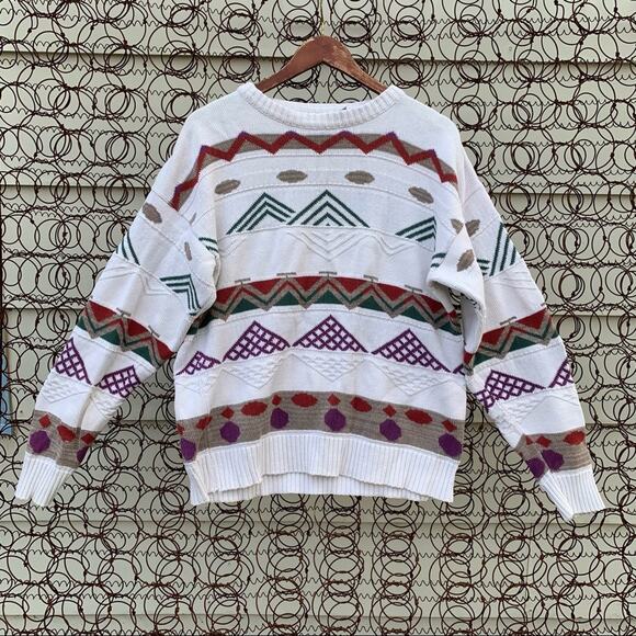 Vintage 90s London Fog geometric stripe sweater LARGE - Picture 1 of 6